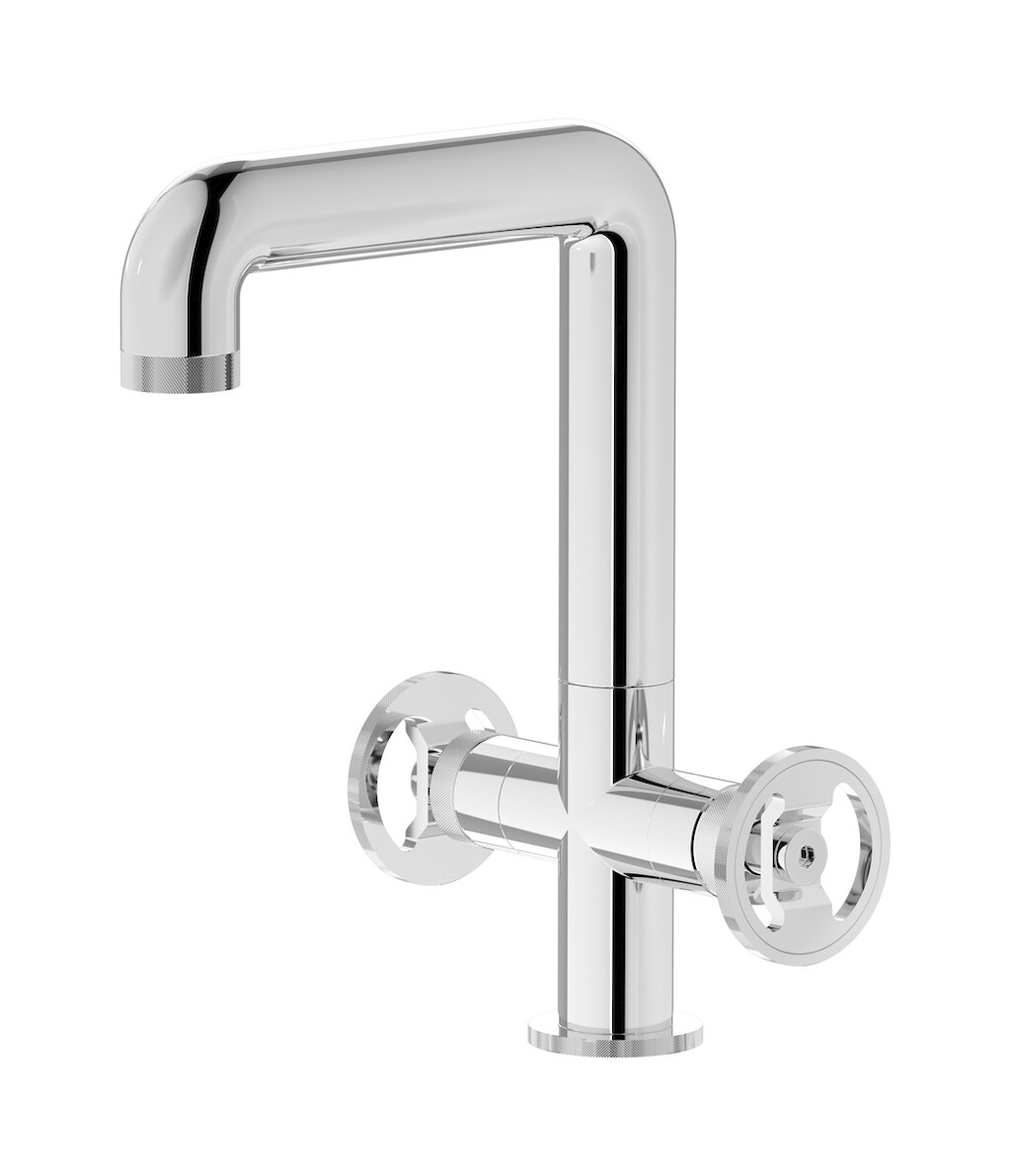 Смеситель для раковины на 1 отверстие с 2 ручками в комплекте с донным клапаном. WE ARE IB b1205cc Chrome Bold