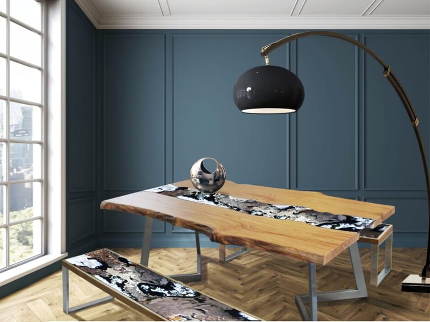 Прямоугольный стол с деревянной столешницей и лавовым камнем Grandi Maioliche Ficola Life ARCH-00068790