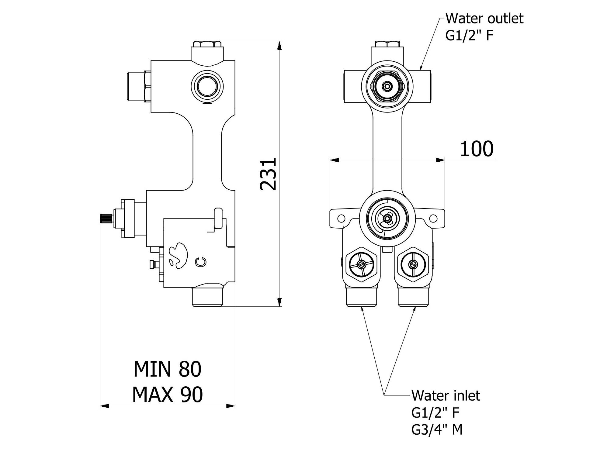 Термостатический встраиваемый корпус для смесителя для душа IB Aqua ARCH-00023934 - Вид №2