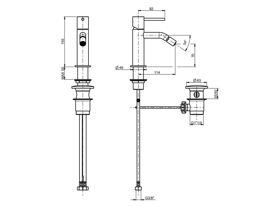 Однорычажный смеситель для биде без слива Rubinetterie Frattini Pepe XL ARCH-00007840 - Вид №9
