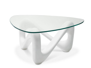 Журнальный столик из волокнистого бетона со стеклянной столешницей