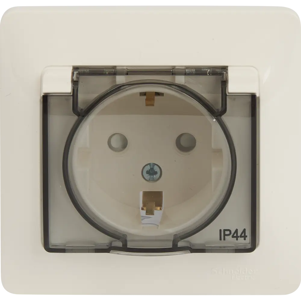 Розетка встраиваемая Systeme Electric Glossa с заземлением со шторками IP44 цвет молочный STLM-2090664