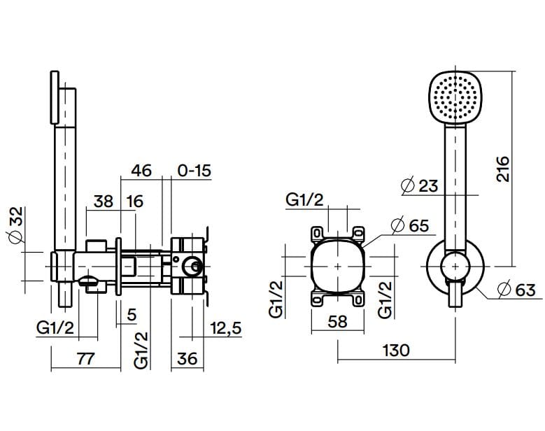 2 отверстия из нержавеющей стали однорычажный смеситель для душа с ручным душем Quadrodesign супер ARCH-00077158 - Вид №2