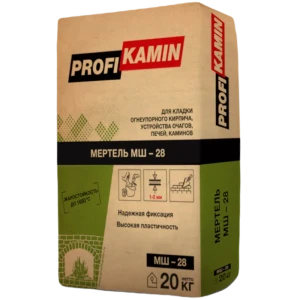 Кладочная смесь для печей и каминов ПрофиКамин Мертель МШ-28 огнеупорность 1690°С 20 кг