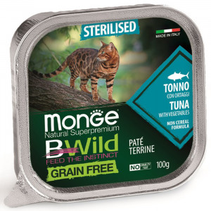 ПР0051905 Корм для кошек BWild Grain Free беззерновой для стерилизованных, тунец с овощами ламист. 100г Monge