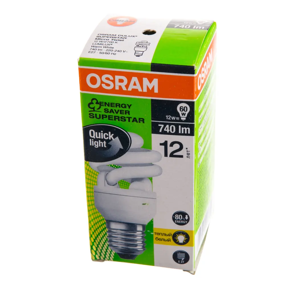 Лампа энергосберегающая Osram спираль E27 11 Вт свет тёплый белый STLM-2100705 - Вид №1