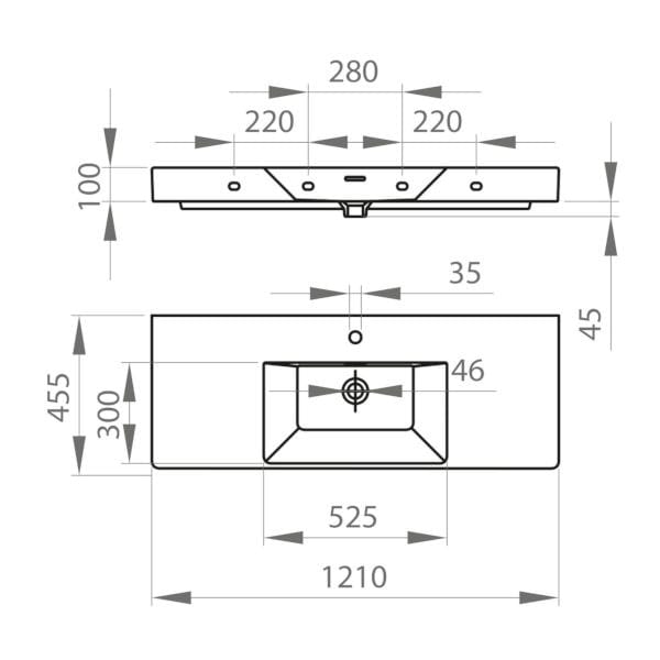 Керамическая прямоугольная подвесная раковина Ercos MALIBU ARCH-00011700 - Вид №4