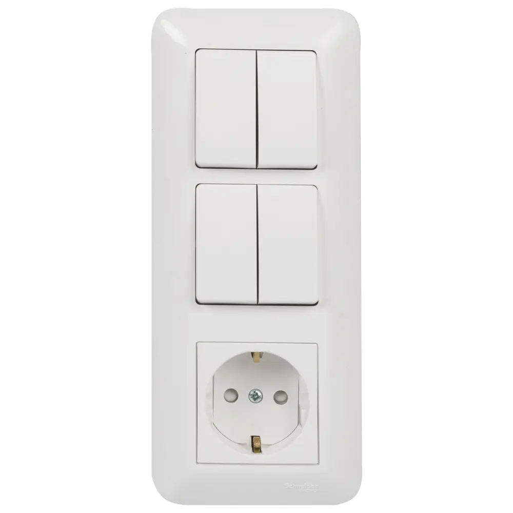 Блок с розеткой Прима 4 клавиши шторки цвет белый Schneider Electric STLM-2022290 - Вид №1