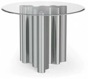 DWFI Круглый обеденный стол из нержавеющей стали и стекла  00002403