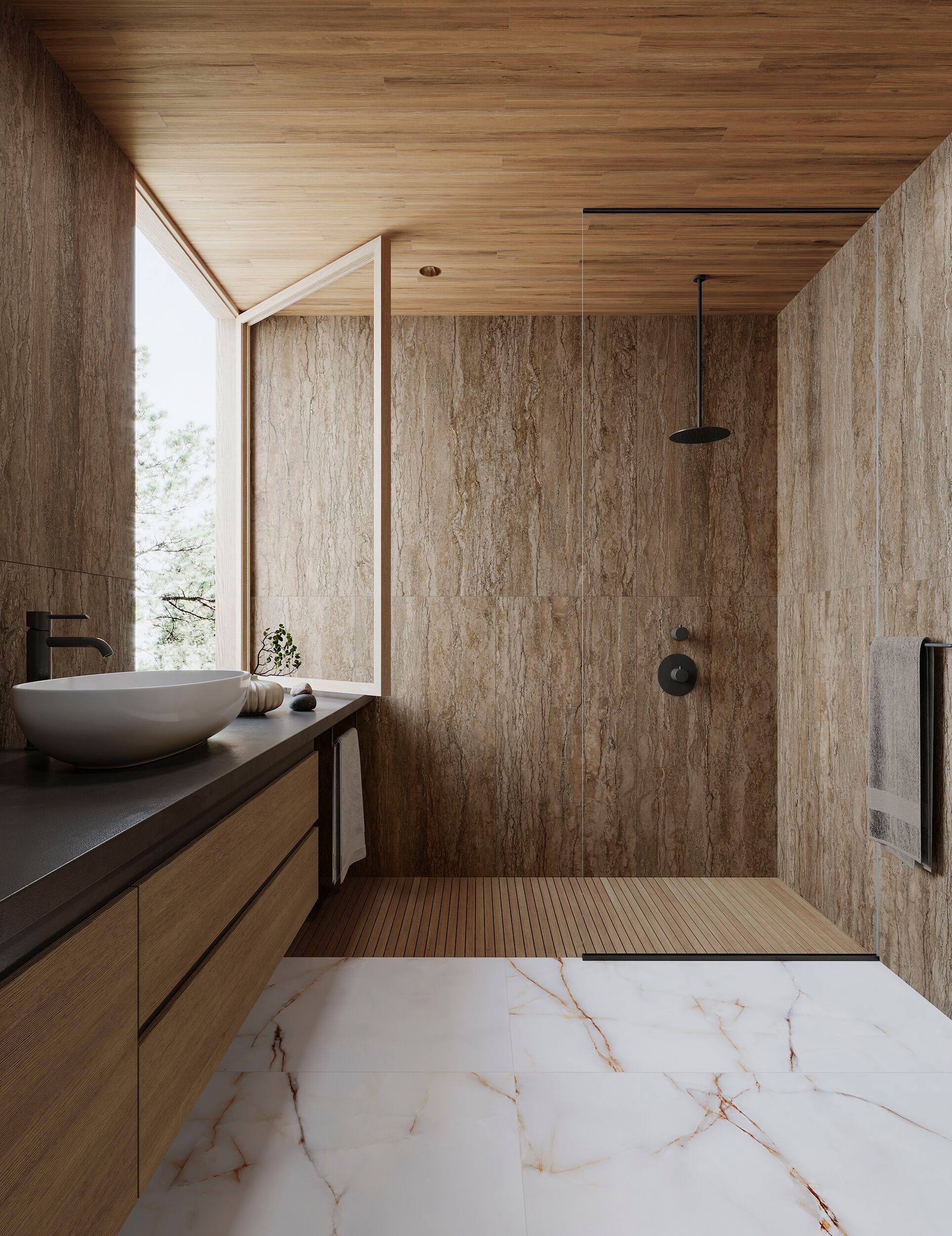 Мраморный эффект глазурованного керамогранита/напольного покрытия Gayafores TRAVERTINO ARCH-00120800 - Вид №1