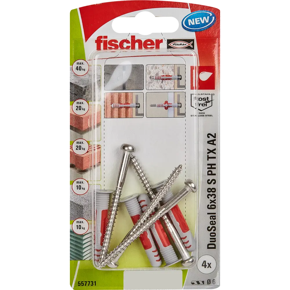 Дюбель-шуруп для всех типов стен Fischer DuoSeal 6x38 мм нейлон/сталь цвет серый/красный 4 шт STLM-2134084 - Вид №4
