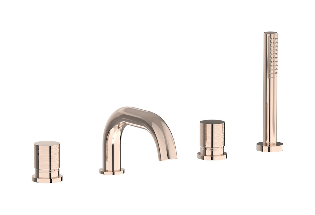 Смеситель на бортик ванной на 4 отверстий с дивертером и душевым гарнитуром. WE ARE IB vn206cc Rose Gold Vinile