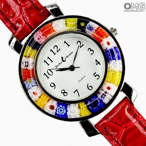 2932 ORIGINALMURANOGLASS Наручные часы Унисекс - красные - миллефиори - Original Murano Glass OMG 23 см