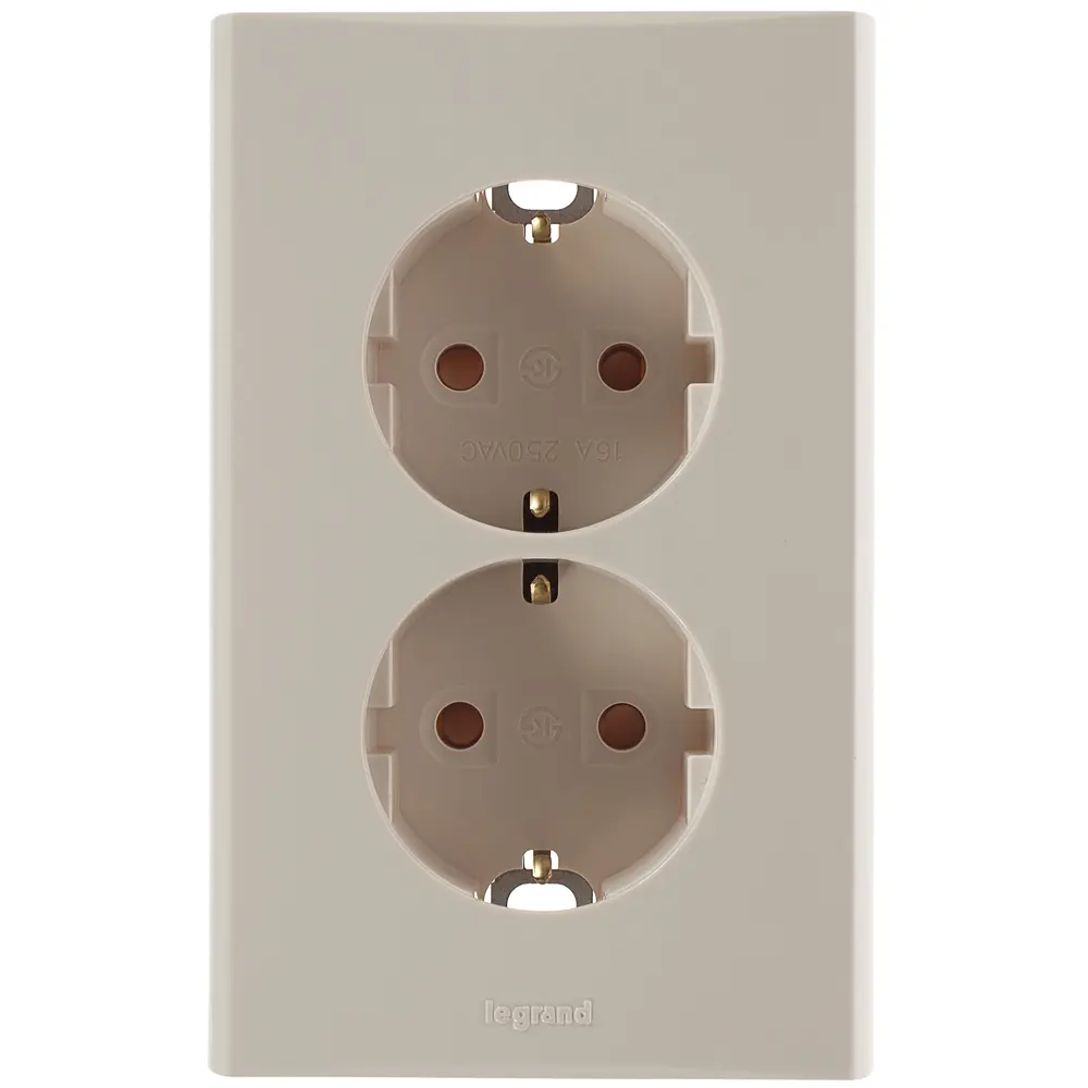 Розетка Legrand Anam Zunis с заземлением, 2 разъема, со шторками, цвет бежевый STLM-2066295 - Вид №1