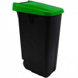 234508 DENOX Контейнер для мусора основа черная с ручкой на колесах с зеленой крышкой 110 л. Черный с зеленой крышкой