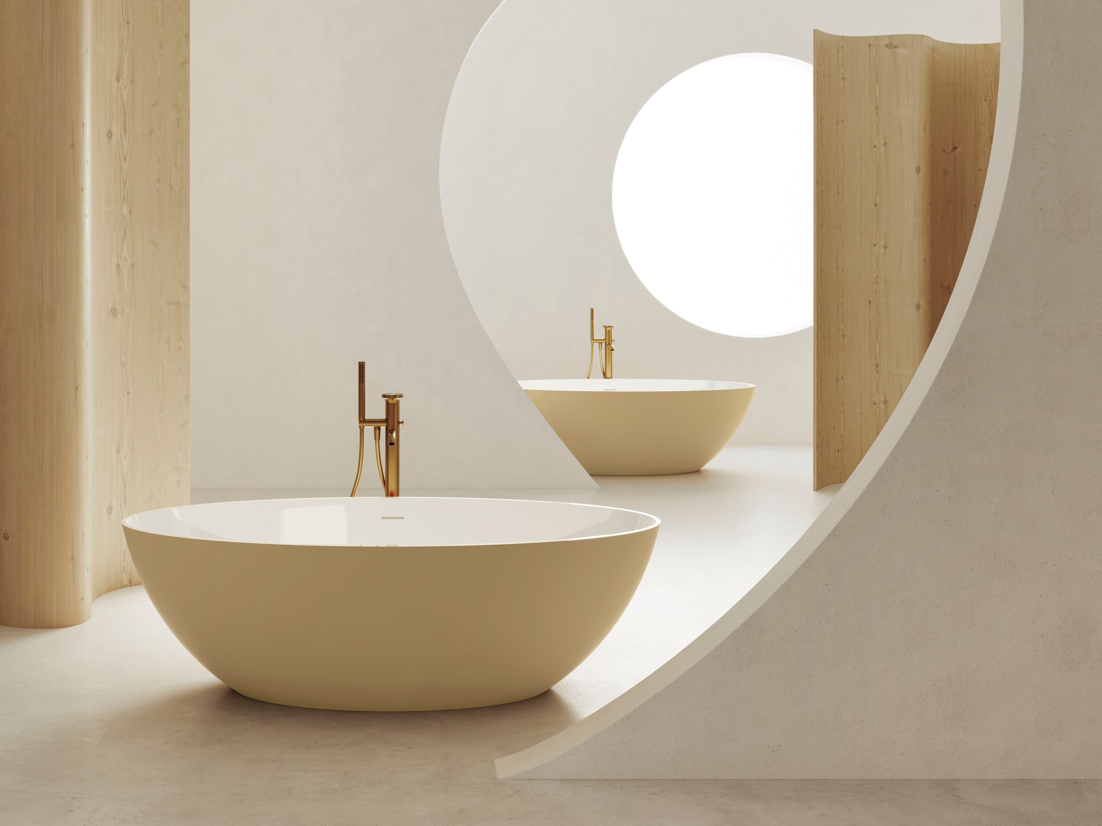Овальная ванна в центре комнаты в твердой поверхности Gruppo Treesse мебель для ванной комнаты-отдельно стоящие ванны ARCH-00050901 - Вид №1