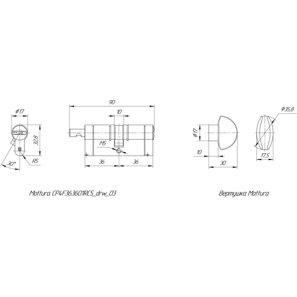 Цилиндр Mottura Champions Pro CP4F363601R, 31x10x31 мм, ключ/вертушка, цвет матовый никель STLM-2072449 - Вид №4
