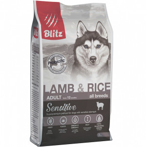 ПР0055586 Корм для собак Sensitive ягненок, рис сух. 2кг Blitz