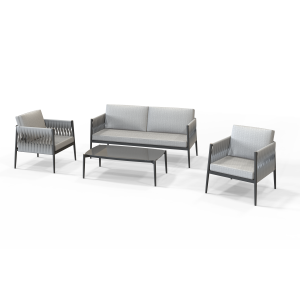 84855742 Набор садовой мебели Henio алюминий/полиэстер/стекло серый: стол, диван и 2 кресла STLM-0056175 NATERIAL