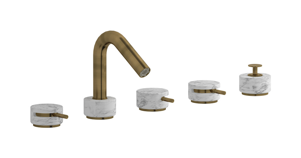 Смеситель на бортик ванной на 5 отверстий с дивертером и душевым гарнитуром. WE ARE IB mr396mb_1 Modern Bronze Marmo