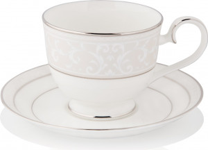 1051734 Noritake Чашка чайная с блюдцем Noritake "Монтвейл, платиновый кант" 200мл Фарфор костяной