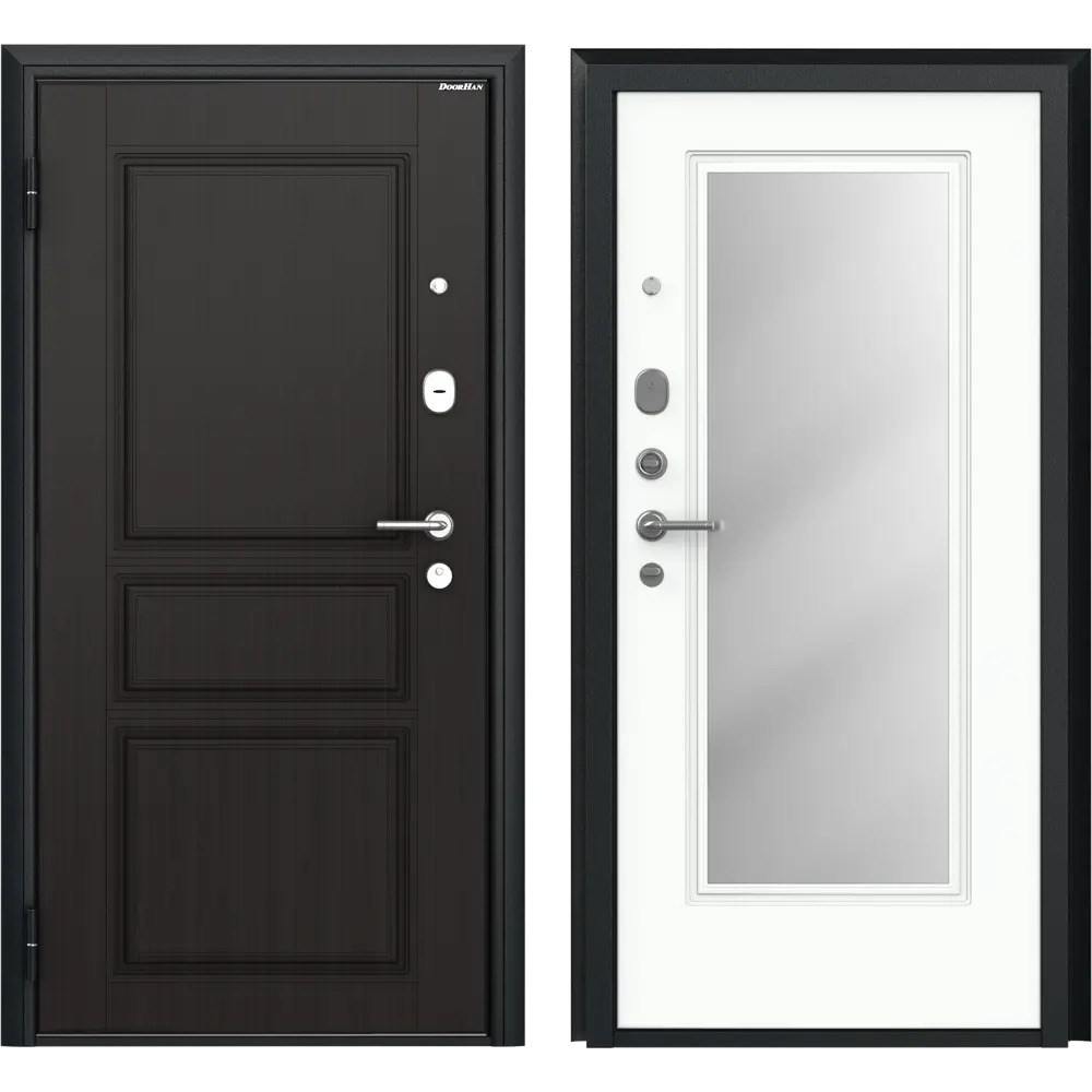 Дверь входная металлическая Премиум New 98x205 см левая белый с зеркалом DOORHAN STLM-2054127