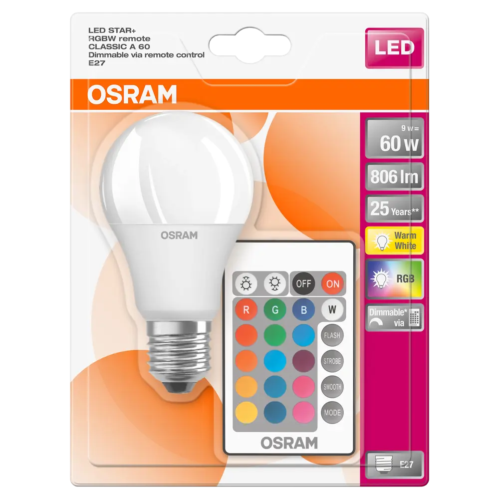 Лампа светодиодная Osram RGB Е27 9 Вт 806 Лм STLM-2051485 - Вид №7
