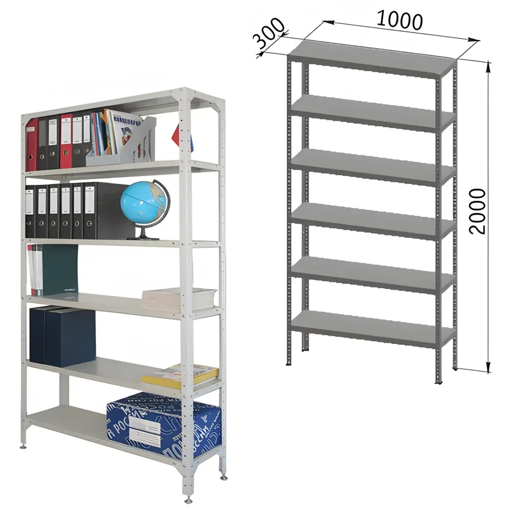 91015059 Металлический стеллаж Универсал 100x200x30 см металл цвет серый нагрузка на полку до 100 кг STLM-0442107