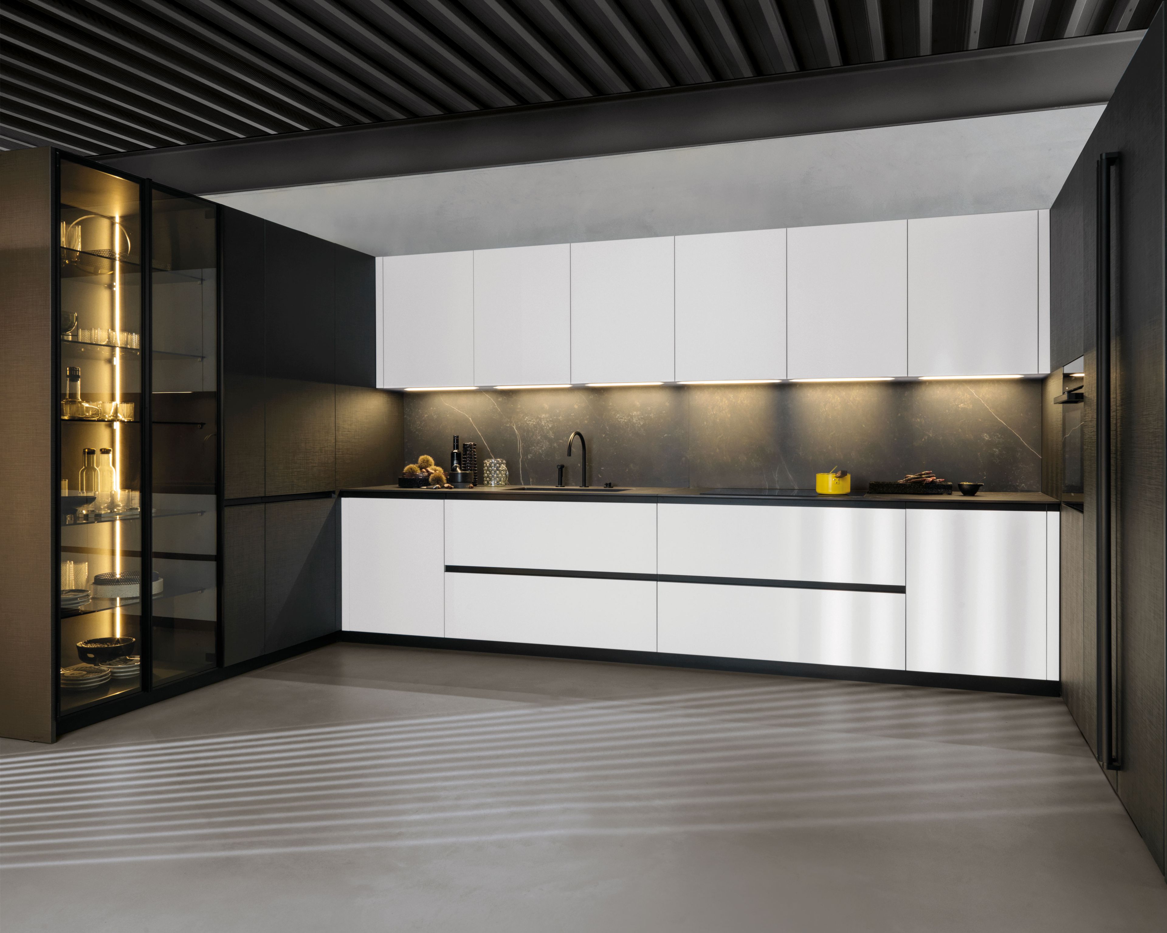 Линейная секционная кухня без ручек Euromobil Lain ARCH-00015235 - Вид №1