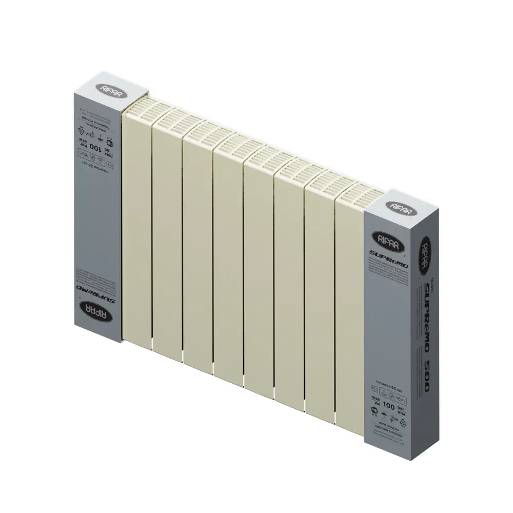 Радиатор секционный Rifar Supremo S50010RAL1015 500/90 10 секций боковое подключение биметалл бежевый 82560846 STLM-2088183 - Вид №4