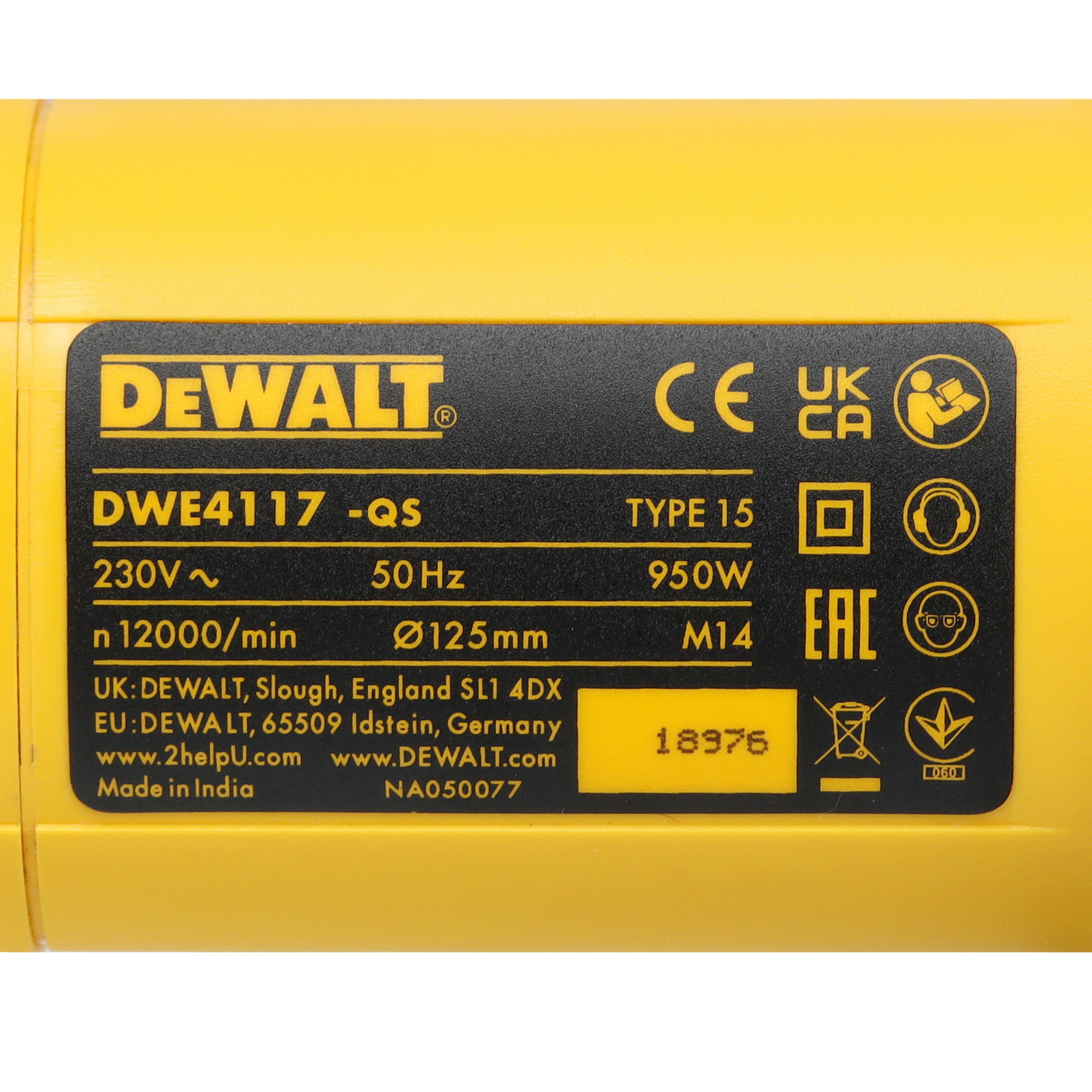 Углошлифовальная машина (УШМ) DeWalt DWE4117 5443663 STDN-0072029 - Вид №4