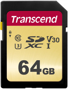 TS64GSDC500S 64gb sdxc class 10 uhs-i u3 v30 r95, w60mb/s Transcend