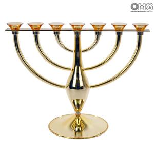 230 ORIGINALMURANOGLASS Подсвечник золотая еврейская Менора - муранское стекло OMG  см