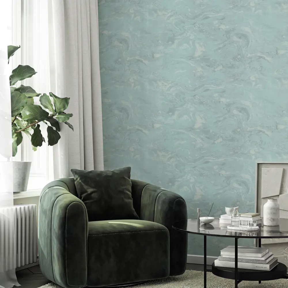 Обои флизелиновые Wall Decor Вихрь бирюзовые 1.06 м 75306-47 STLM-2084969 - Вид №3