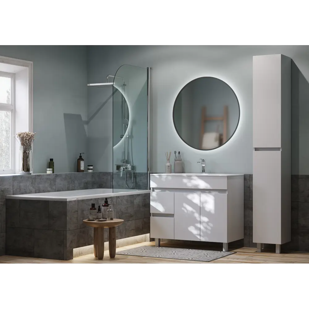 Тумба под раковину напольная Sensea Лайн Квадро 90 см цвет белый STLM-2141470 - Вид №2