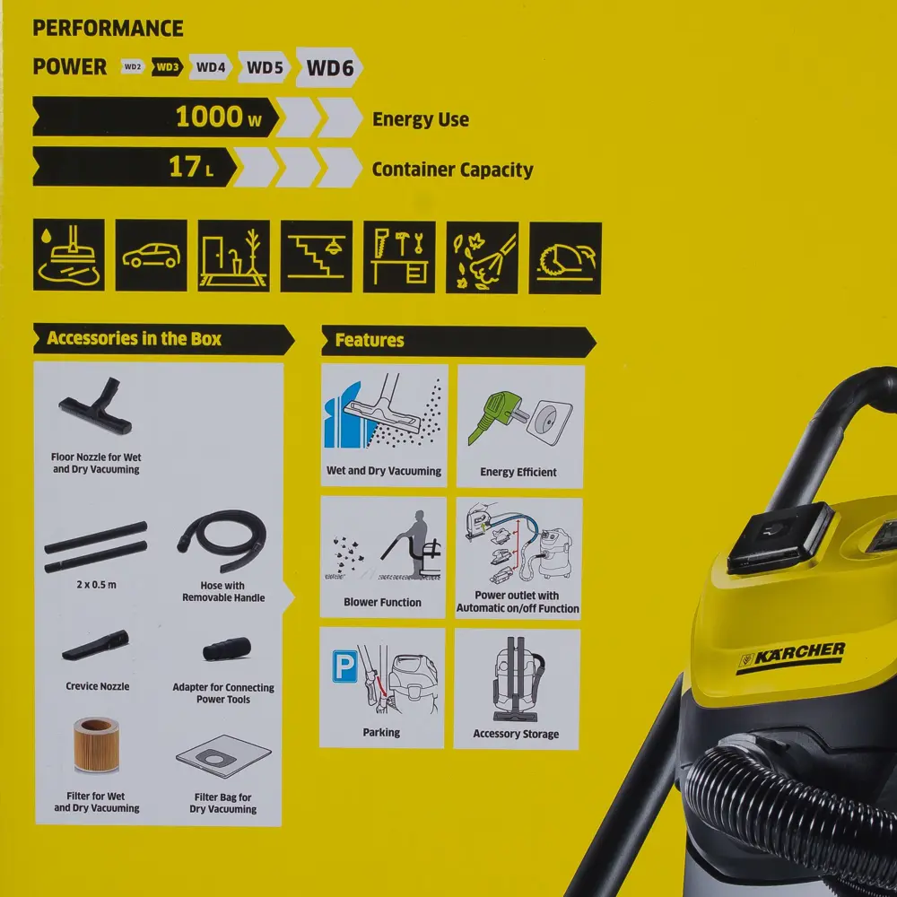Пылесос строительный Karcher WD 3 P Premium 1.629-891.0, 1000 Вт, 17 л STLM-2043421 - Вид №6