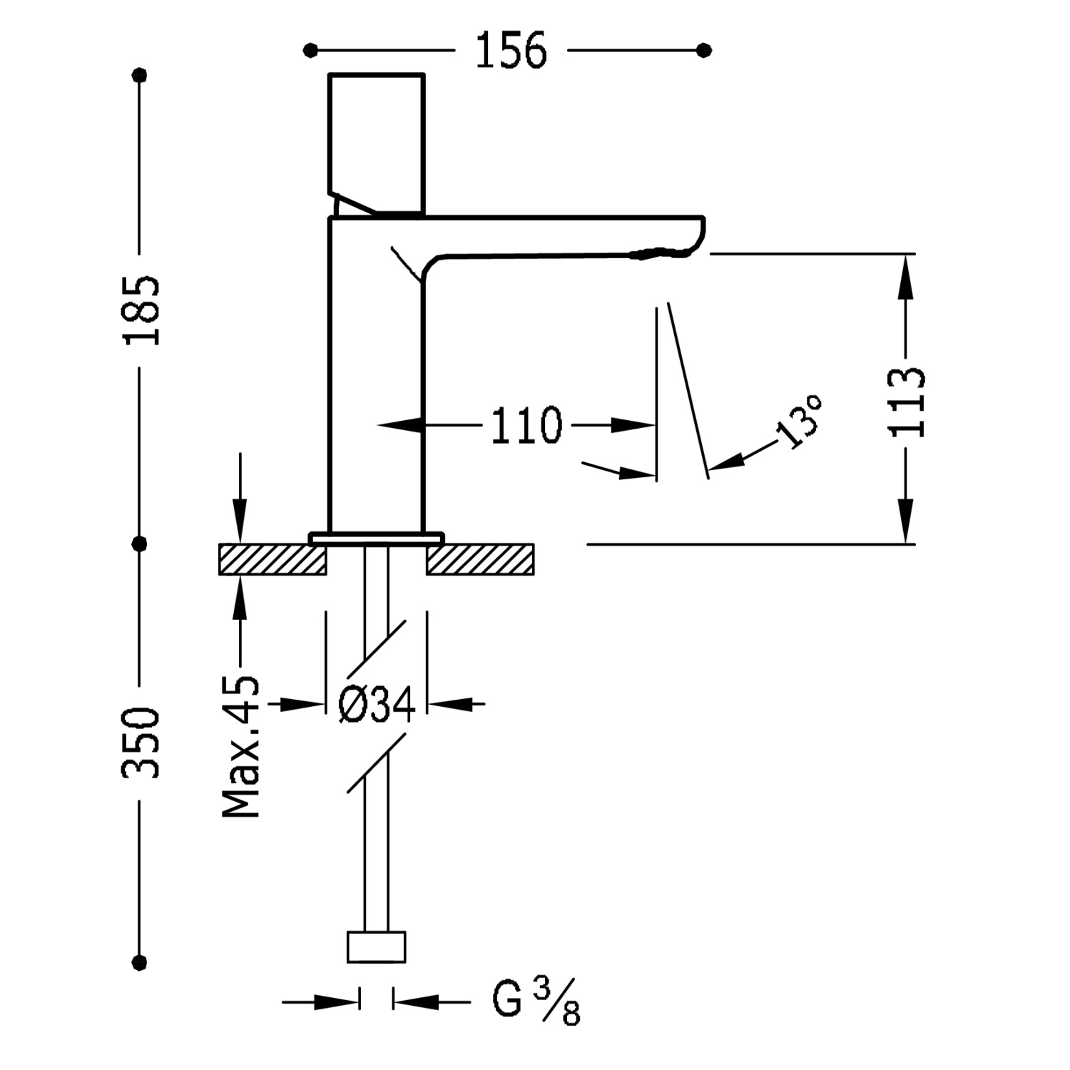 МАКСИМАЛЬНЫЙ смеситель с одной ручкой для умывальника с автоматическим сливом.-06110302D TRES  - Вид №1