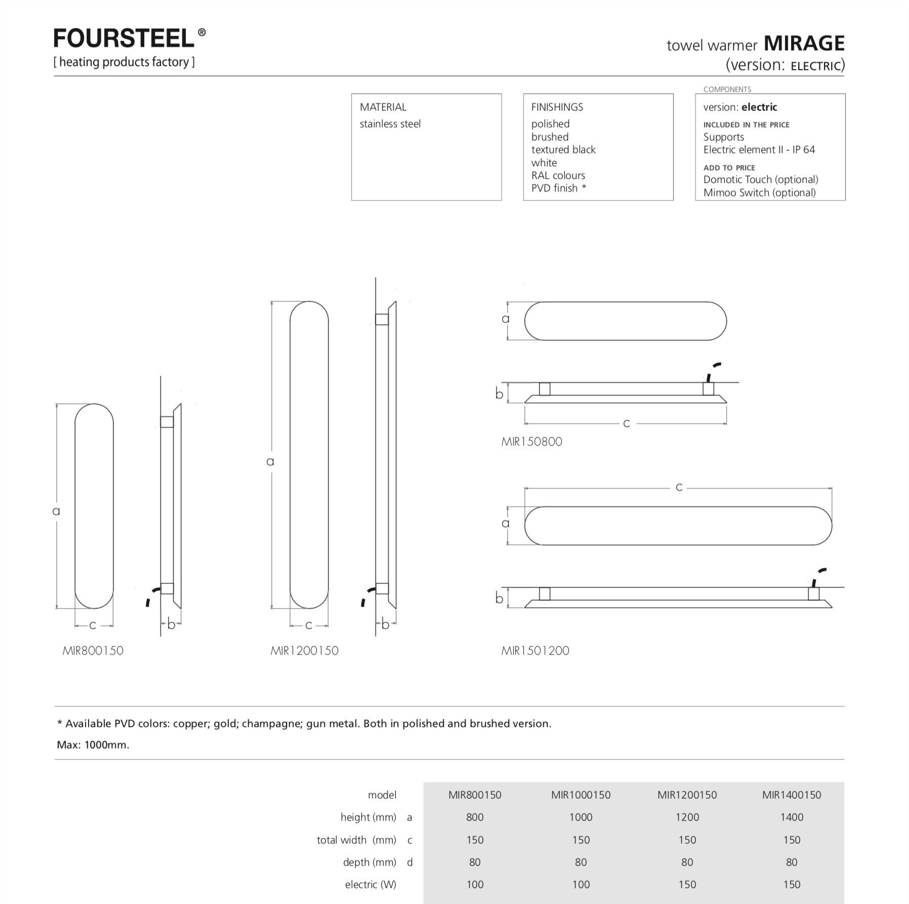 Электрический потолочный полотенцесушитель из нержавеющей стали FOURSTEEL MIRAGE ARCH-00138348 - Вид №2