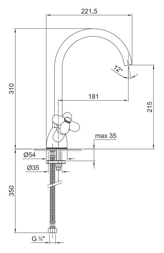 Одно отверстие кухонный кран с поворотным изливом Fantini Rubinetti I BALOCCHI ARCH-00034542 - Вид №2