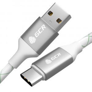 GCR-52268 Gcr кабель 1.0m typec, для samsung, оs android, быстрая зарядка, белый, al корпус серебро, белый пвх, 28/24 awg, Greenconnect
