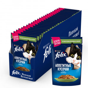 ПР0016274*24 Корм для кошек Аппетитные кусочки с кроликом в желе, пауч 85 г (упаковка - 24 шт) FELIX