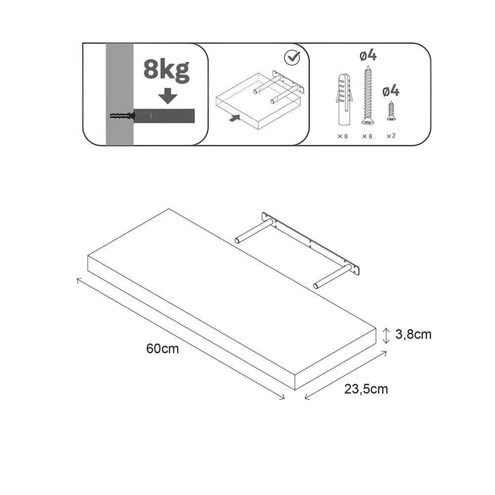 Настенная полка KONSENSA 60x23.5 см со скрытым креплением МДФ цвет белый STLM-2135100 - Вид №8