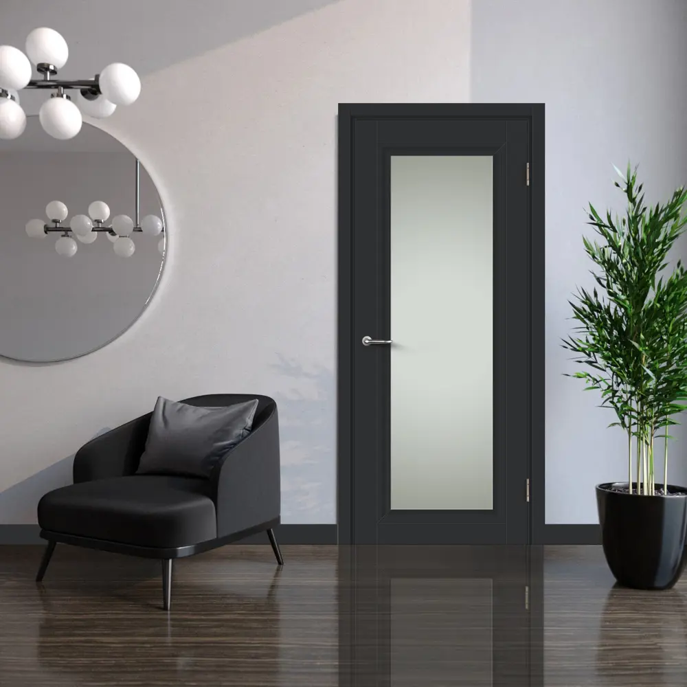 Комплект двери Нобиле со стеклом 80x200 см Hardflex цвет антрацит с добором 100 мм МАРИО РИОЛИ STLM-2009662 - Вид №1