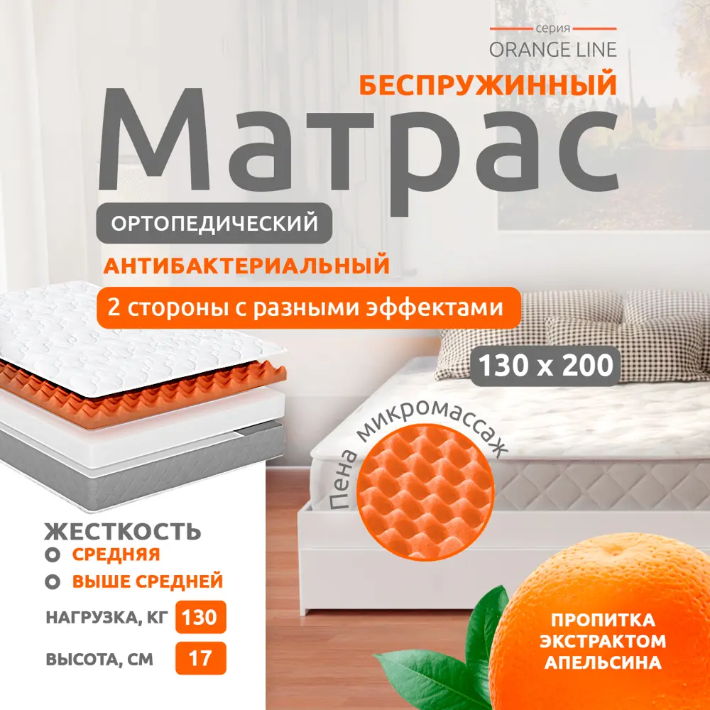 Матрас Sonata с массажным эффектом Апельсин 130x200x17 см беспружинный, односпальный