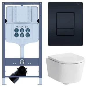 Комплект инсталляции Aquatek Pneumo N 49 с безободковым унитазом Sensea Neo клавиша Aquatek Pnn-0000005 чёрная