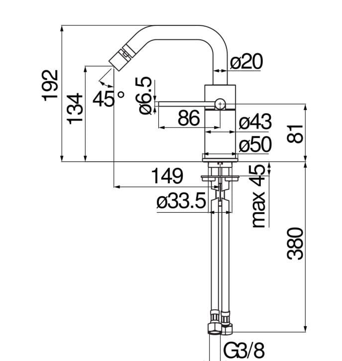 Однорычажный смеситель для биде без слива Nobili Velis ARCH-00060491 - Вид №5