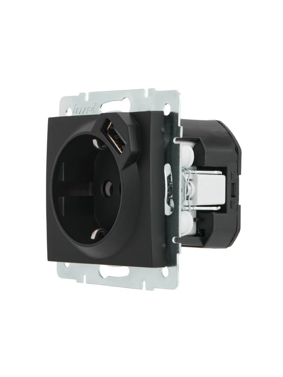 RAIN Розетка сз+USB разъём без рамки черный LEZARD 703-4288-181 - Вид №1
