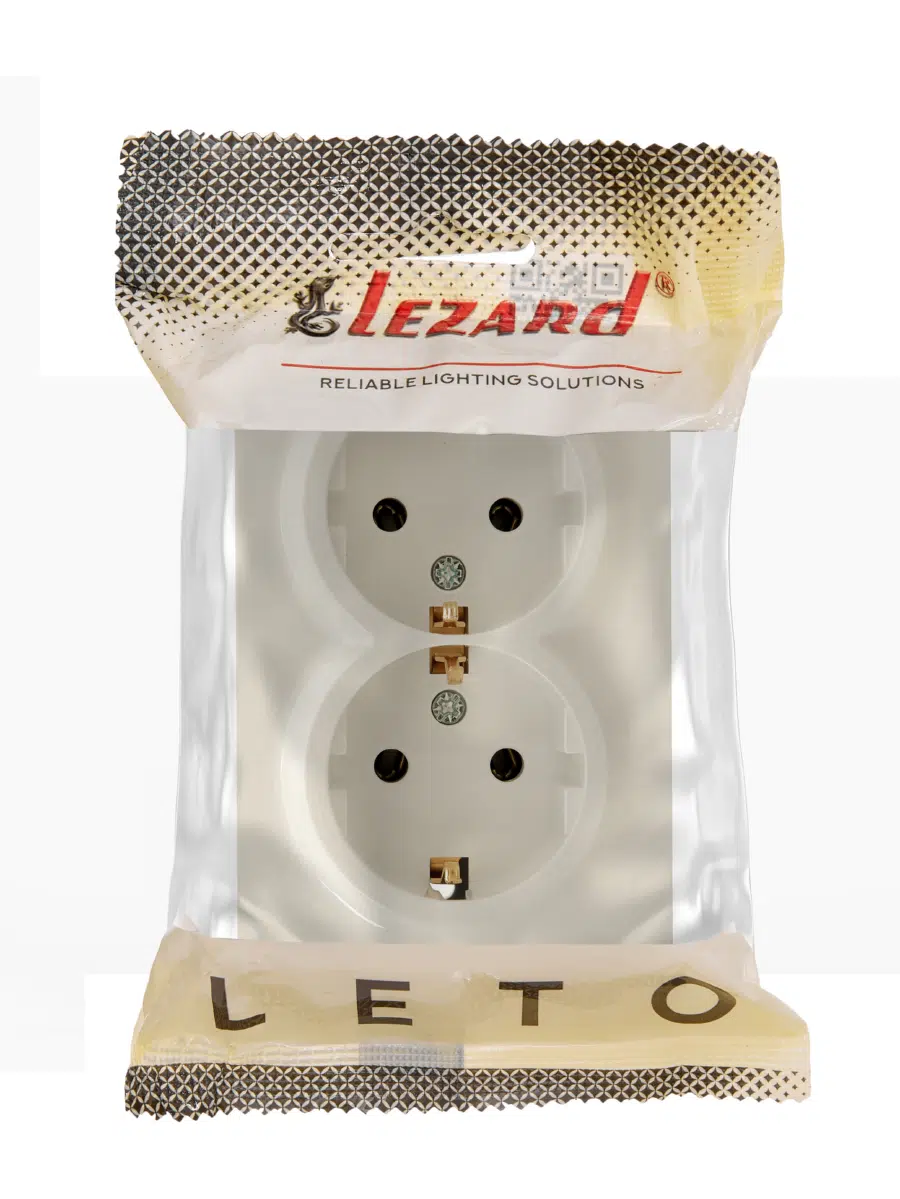 LETO Розетка двойная с/з закрытый корпус ПБТ крем LEZARD 752-0300-127B - Вид №1