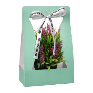 Пакет для цветов "Корзина" зеленый, с лентой QWERTY