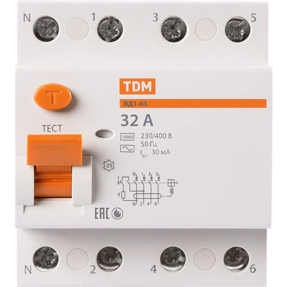 УЗО TDM Electric ВД1-63 4-полюсное 32А с защитой от утечек 84399445 STLM-0049229 - Вид №1